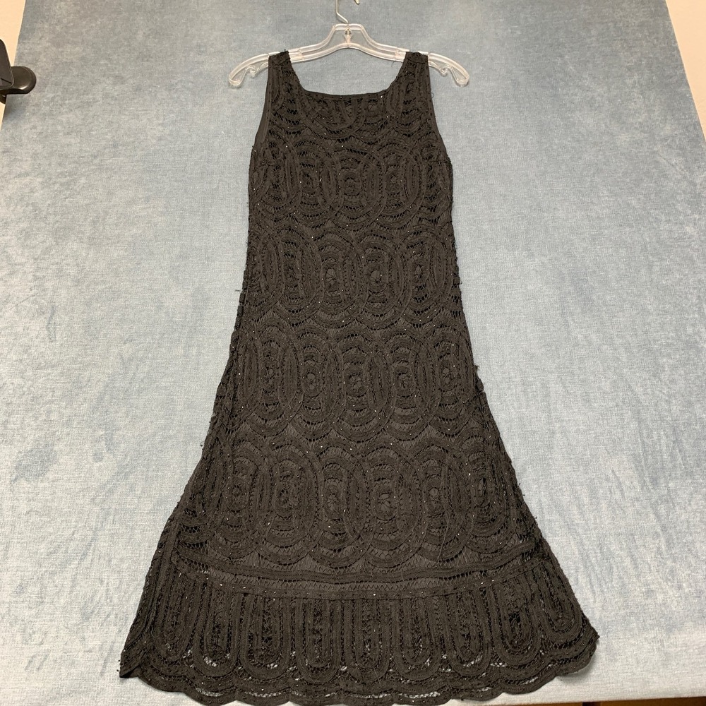Basix II MIdi Dress Womens XL Black Rayon Crochet Lace Scalloped Hem Sleeveless